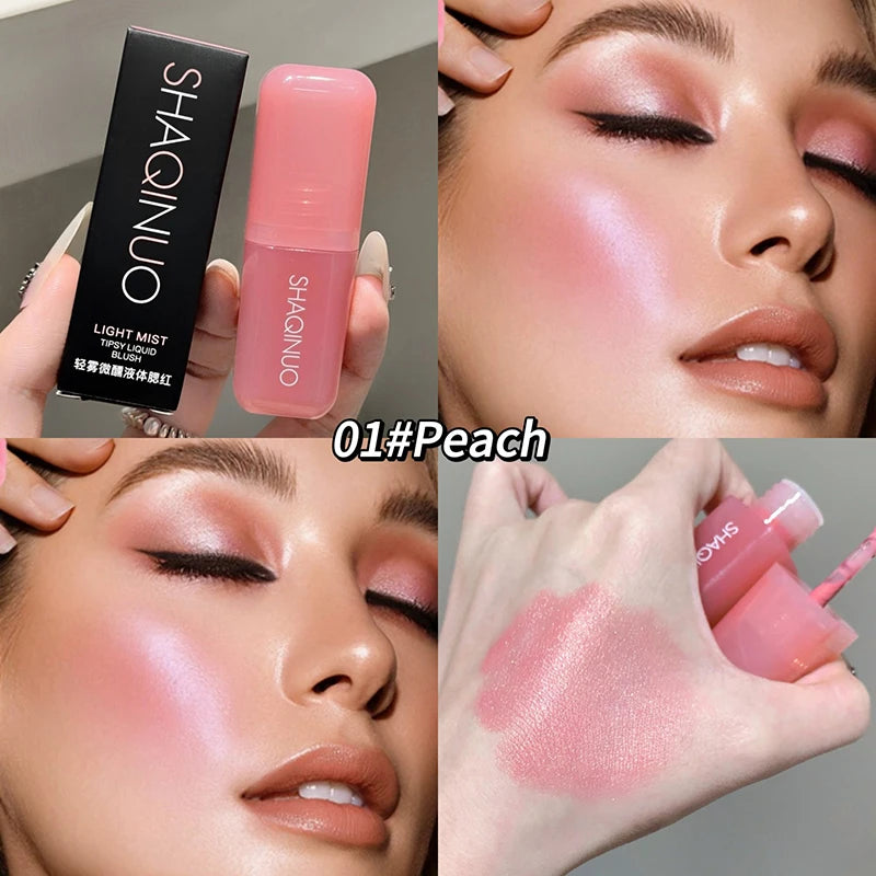 Tidesmit SHAQINUO soft matte liquid blush in peach pink shade swatch for natural waterproof face makeup finish