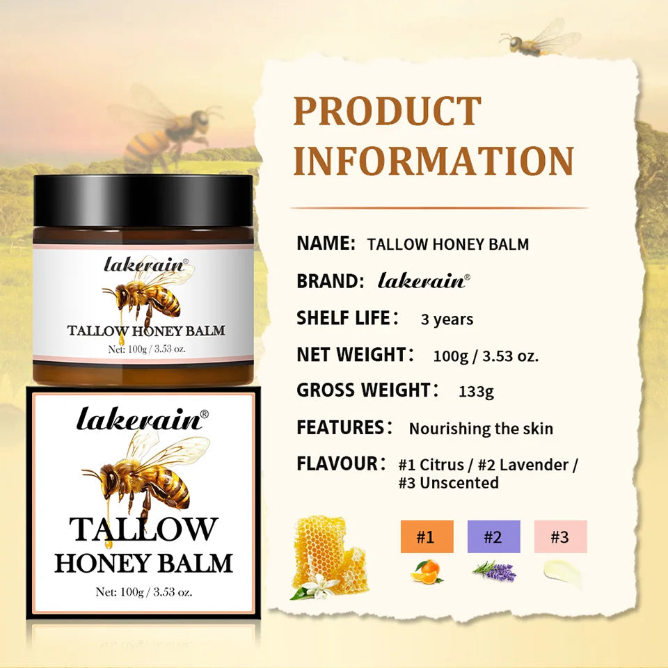 Honey Tallow Balm for Face Natural Handmade Lotion Whipped Beef Tallow Cream for Face & Body Sensitive Skin for Men & Women