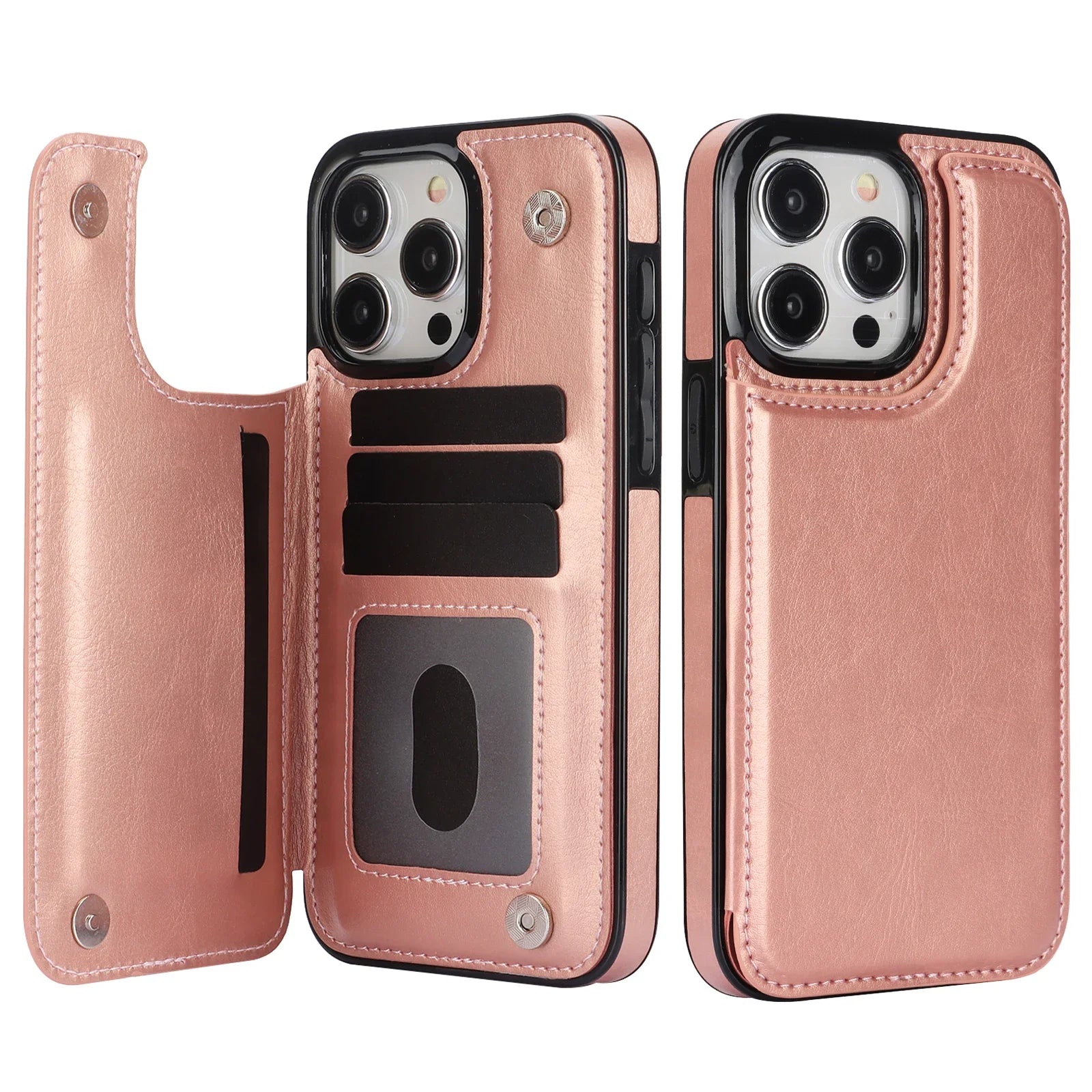 iPhone 16 Leather Wallet Case With Card Stand - Slim Shock-Absorbing Cover Rose gold Tidesmit