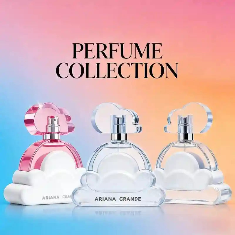 Ariana Grande Cloud Eau de Toilette: 100ml women’s perfume collection in iconic white and pink cloud-shaped bottles.