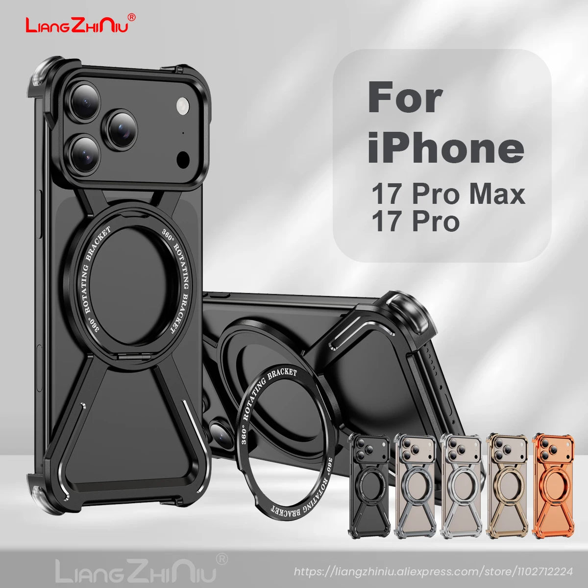 iPhone 17 Pro Max Shockproof Metal Frame Case with Integrated Rotate Stand Tidesmit