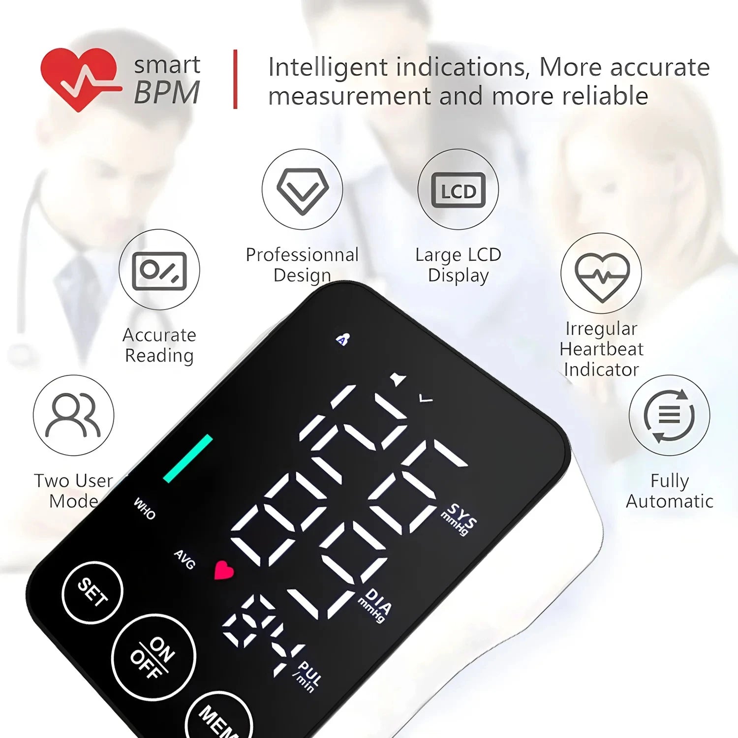 Spanish Voice Medical Digital Lcd Upper Arm Blood Pressure Monitor Cuffs Home Heart Rate Meter Tonometers Large Cuff Automatic