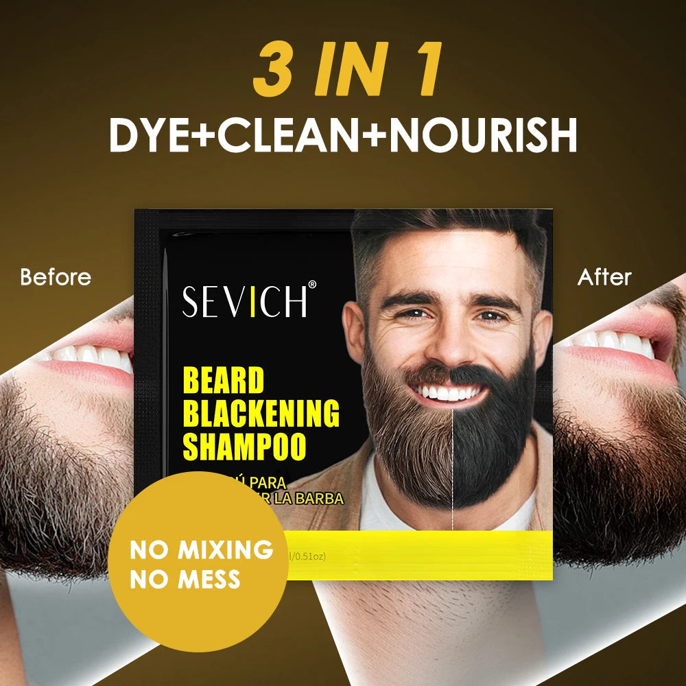 5pcs Instant Hair Dye Black Beard Shampoo for Men Natural Beard Coloring Temporary Blackening Moustache Shampoo Wash convenient