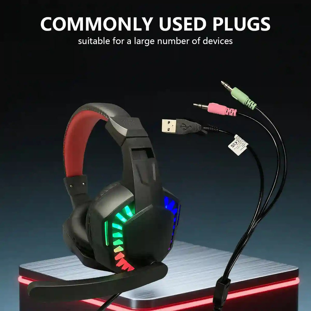 Wired Gaming Headset with RGB Audio - Black and Red Over-Ear Design Tidesmit