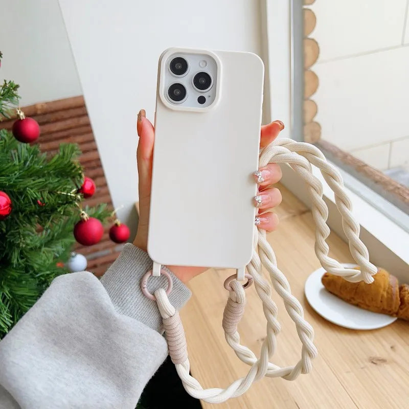 iPhone 16 Pro Max Crossbody Case with Shockproof Lanyard TPU Cover White Haoquan6 Tidesmit