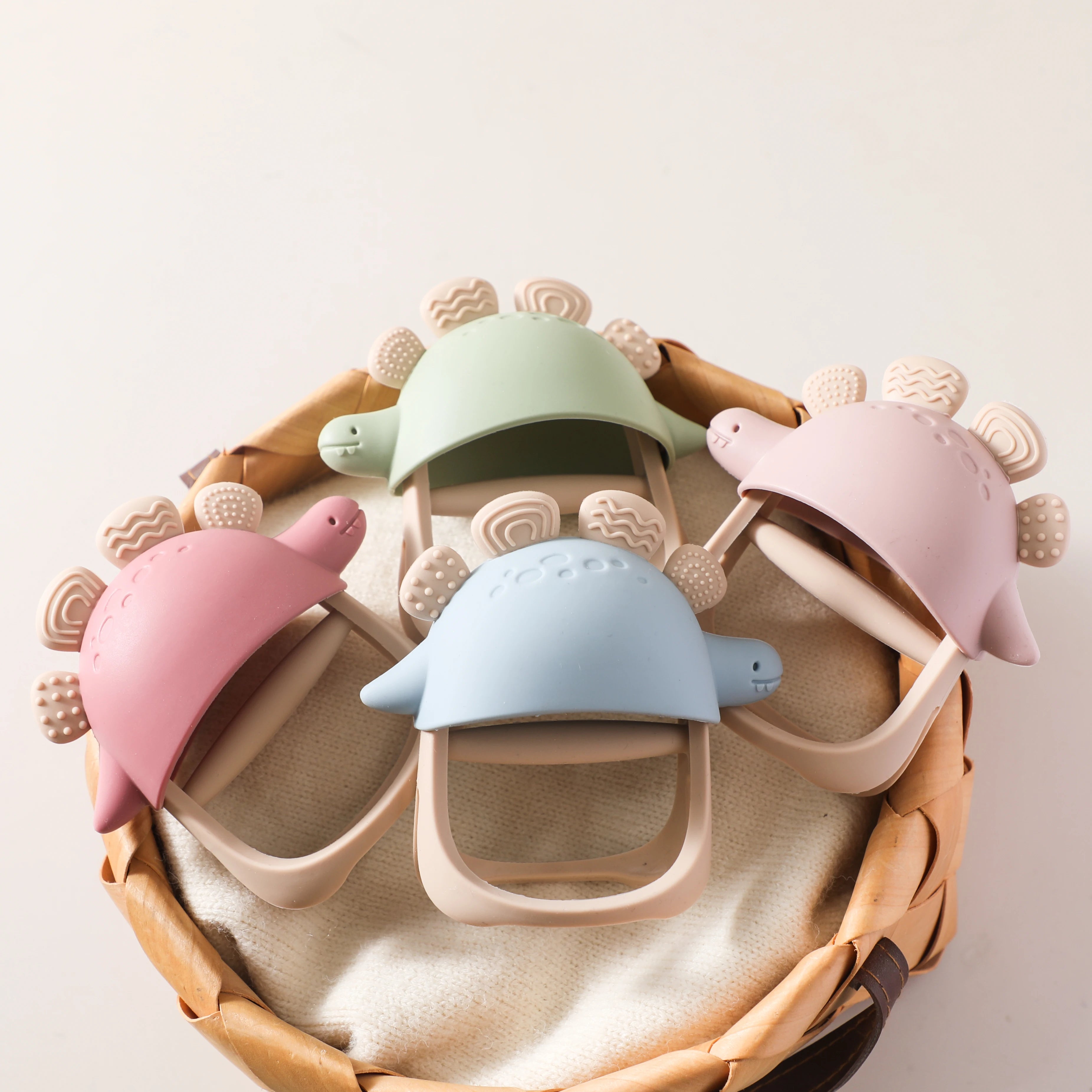 Baby Silicone Teether Toys,Perfect for Teething Toys 0-3-6 Months and Shower Gifts, BPA-Free, Ergonomic Dinosaur Wood Design.