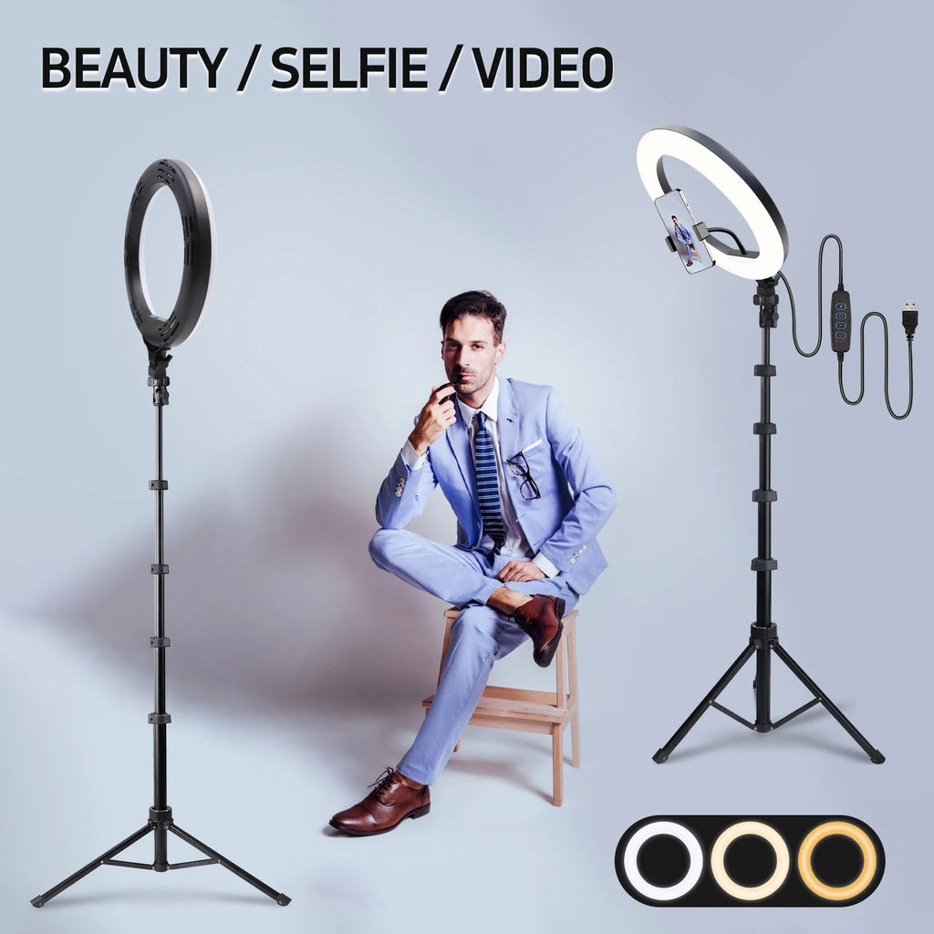 10-Inch LED Ring Light with 160cm Tripod Stand - Tidesmit Lighting Kit SM-UB160-10C3S-YTBGD United States Tidesmit