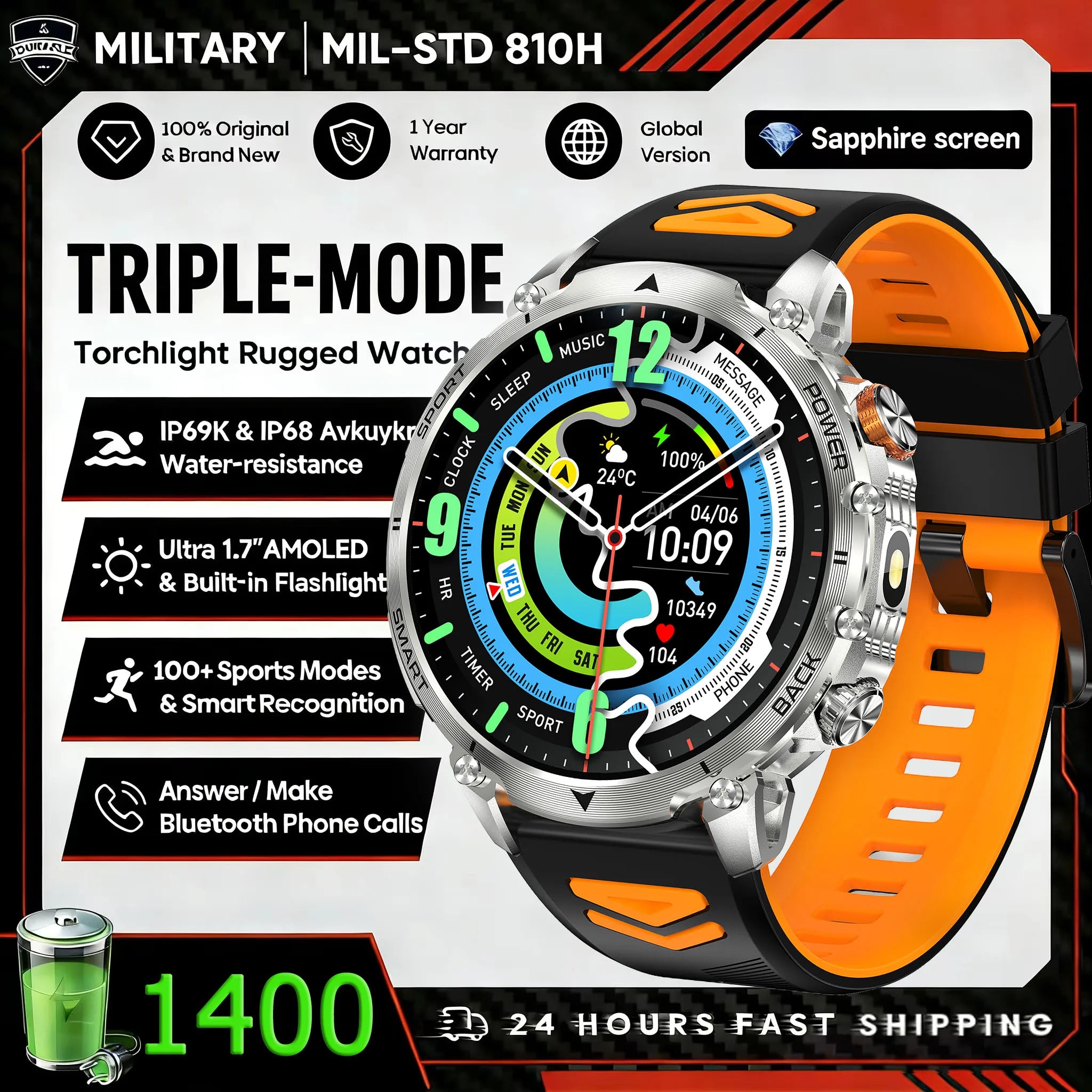 New outdoor GPS path 1.46"100+sport Bluetooth calling Smart Watch IP68 Waterproof Sports Run tracker Outdoors Compass Smartwatch