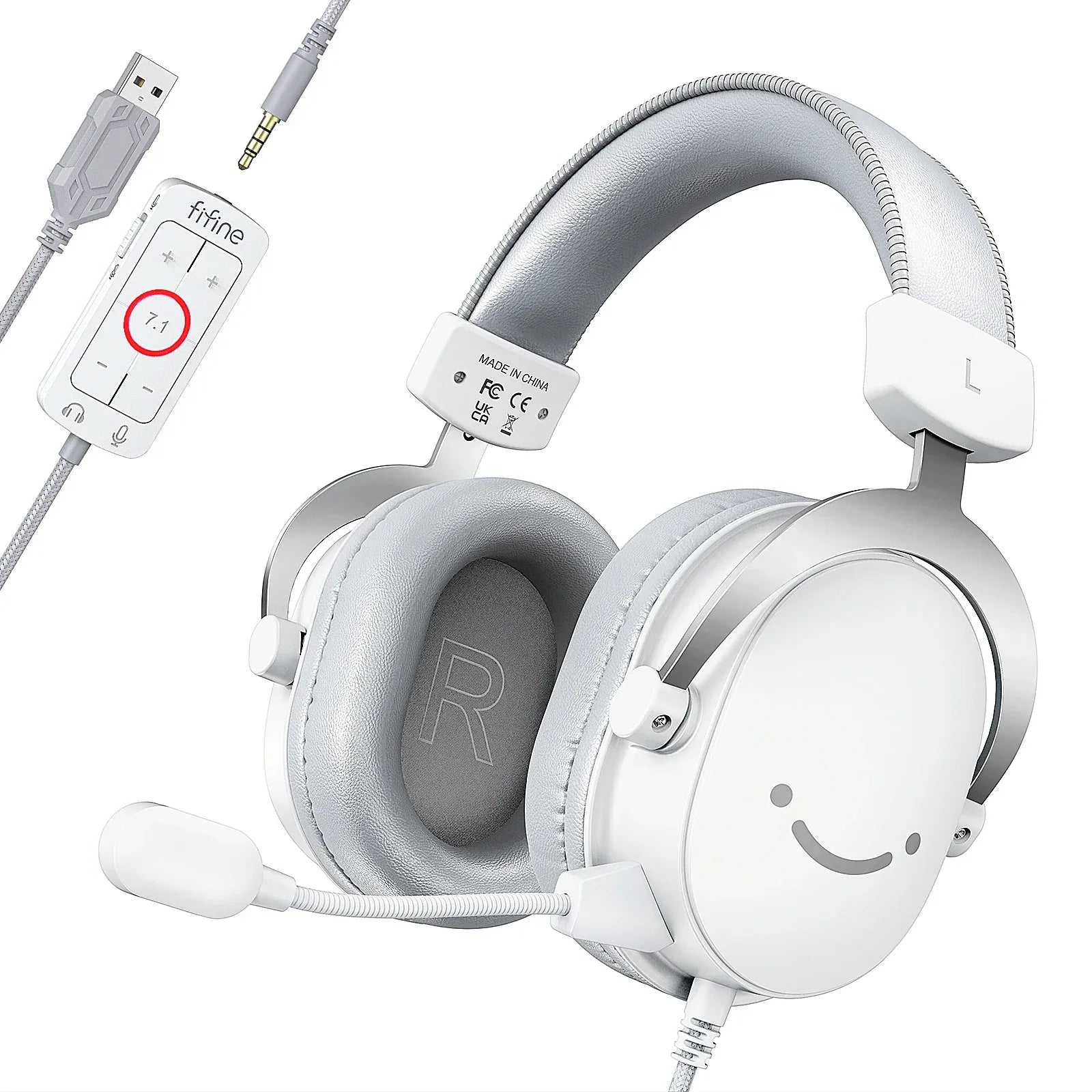USB Gaming Headset 7.1 Surround Sound - Over-Ear Wired Audio by Tidesmit WHITE Tidesmit