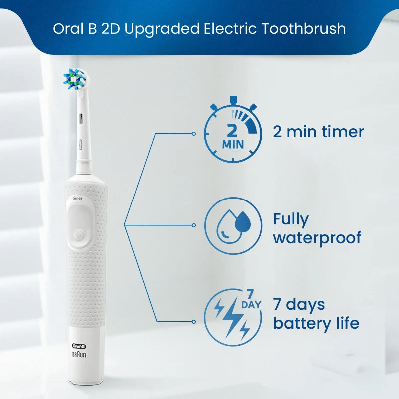 Oral B D100 2D Vitality Electric Toothbrush Timer 7600Rpm Cross Action Deep Cleaning and Whitening Teeth Tooth Brush