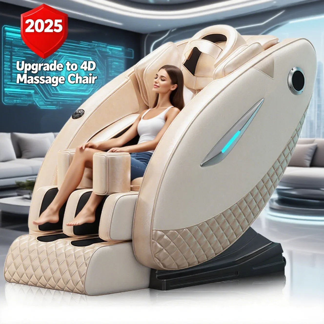 4D Zero Gravity Full Body Shiatsu Massage Chair with Heat Therapy Massage Chairs Beige Tidesmit