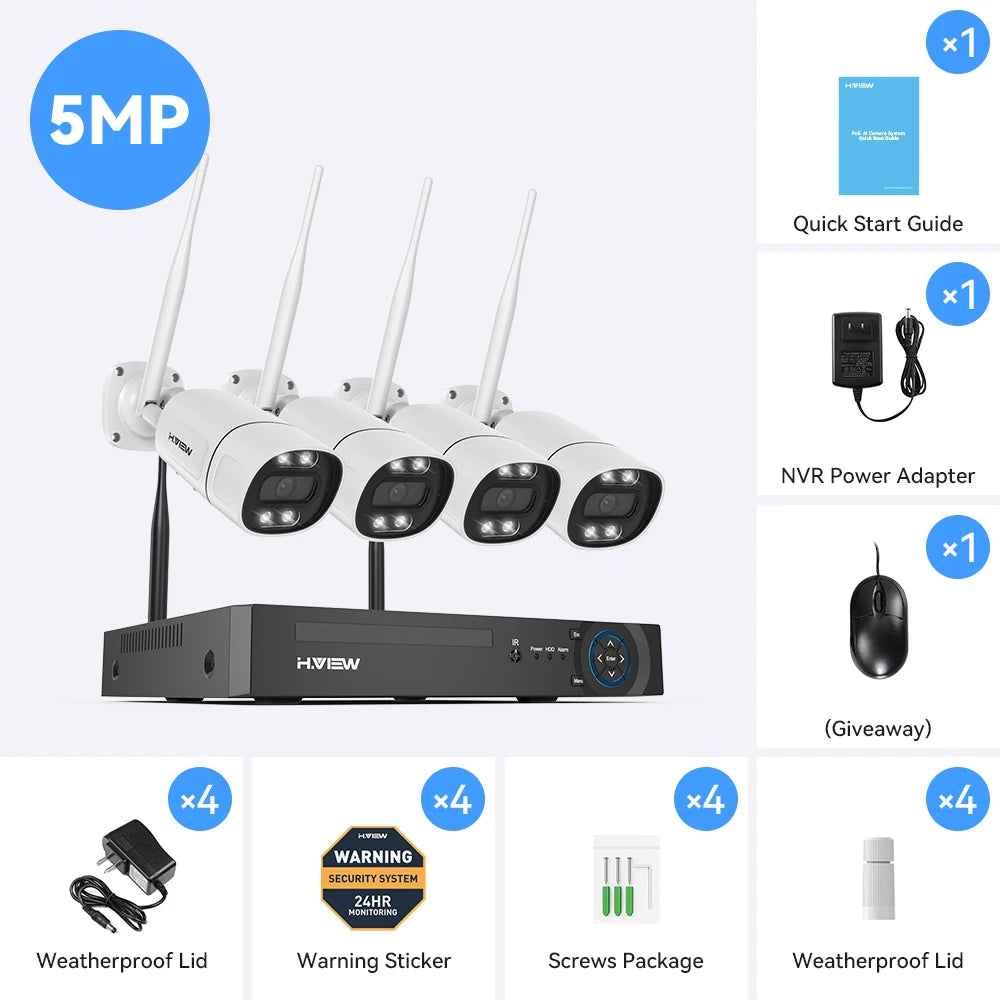 H.view 8CH 5mp Wireless Wifi Camera Security System CCTV Camera Video Surveillance Kit NVR Indoor Outdoor Two-Way Audio Xmeye
