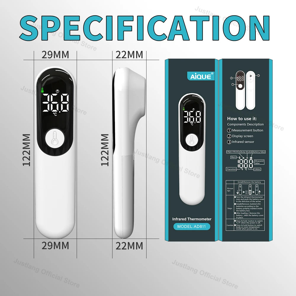 JUSTLANG Forehead Digital Thermometer LED Non Contact Infrared Medical Thermometer Body Temperature Fever for Baby Adults