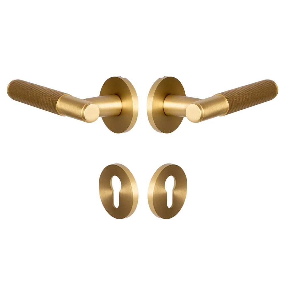 DOOROOM Brass Door Lock Set Modern Knurled Matte Brushed Copper Interior Door Lock Decorative Lock Privacy Lock Passage Lock