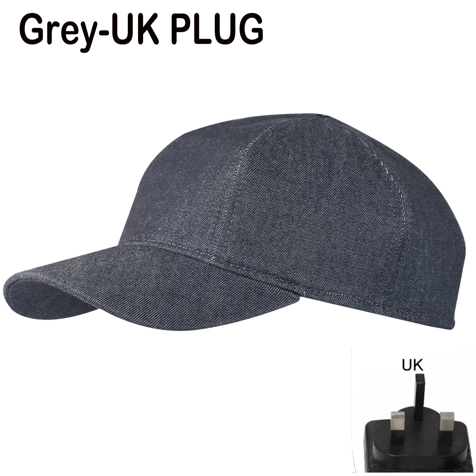 Grey red light therapy hair growth cap with UK plug for anti-hair loss and scalp wellness.