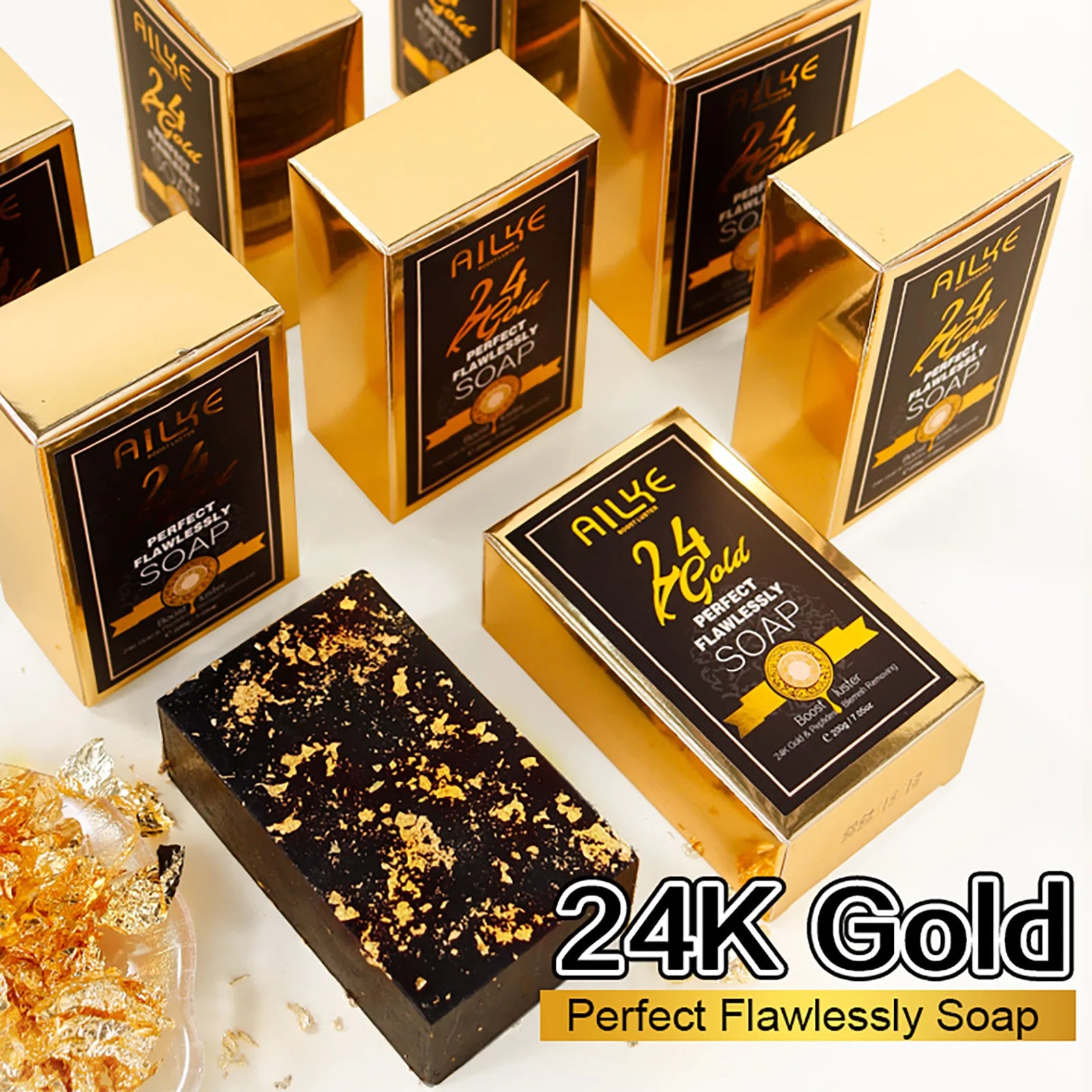 AILKE 24k Gold Flawlessly Whitening Skin Care Set For All Skin Type, Moisturizer, Reduce Black Spots, Smoothing, Brightening
