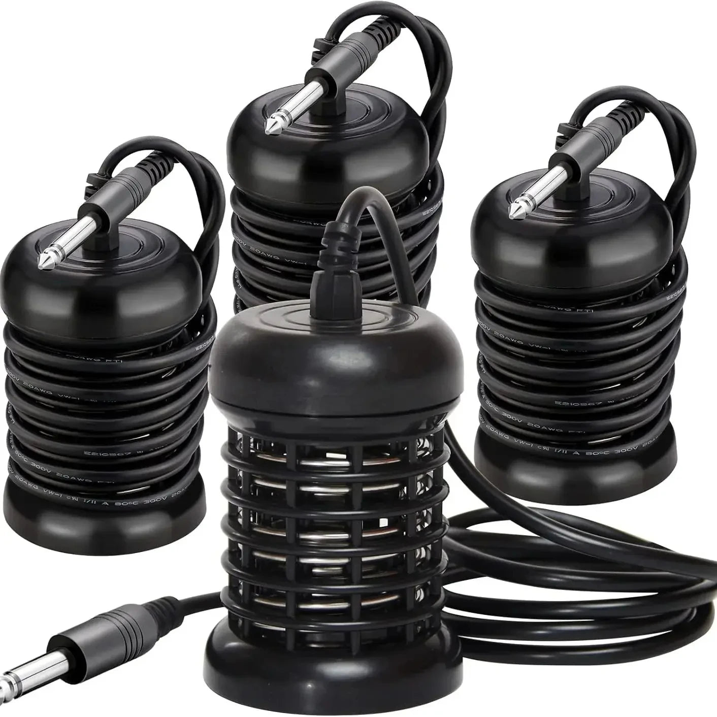 Set of black ionic detox foot bath arrays with connecting cords for professional or home spa feet cleanse treatment.