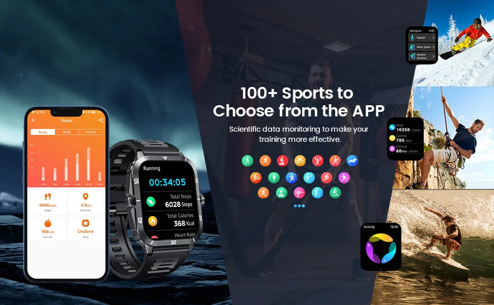 YLL-HRS KT71 Outdoor Sports Smart Watch IP68 Waterproof Sleep Tracker Touch Screen SDK IPS Display Health Monitor Dial Call