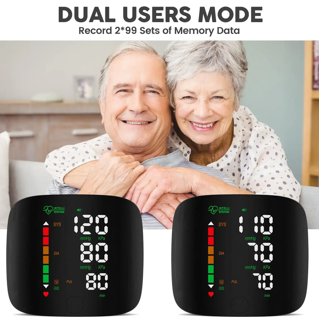 New LED Wrist Blood Pressure Monitor English Voice Broadcast Sphygmomanometer Tonometer BP Monitor Forehead Digital Thermometer
