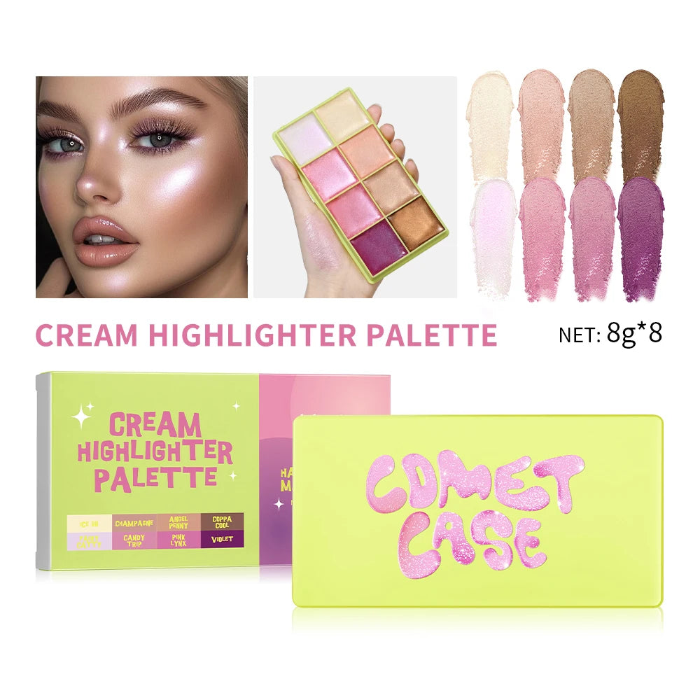 Tidesmit 8 color eyebrow cream highlighter palette with matte and shimmer makeup finishes for natural brow definition