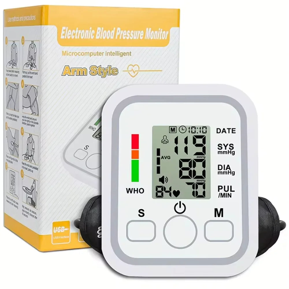 Arm Blood Pressure Monitor Portable Tonometer Digital Tensiometer Heart Rate Monitor BP Equipment Automatic Professional Medical