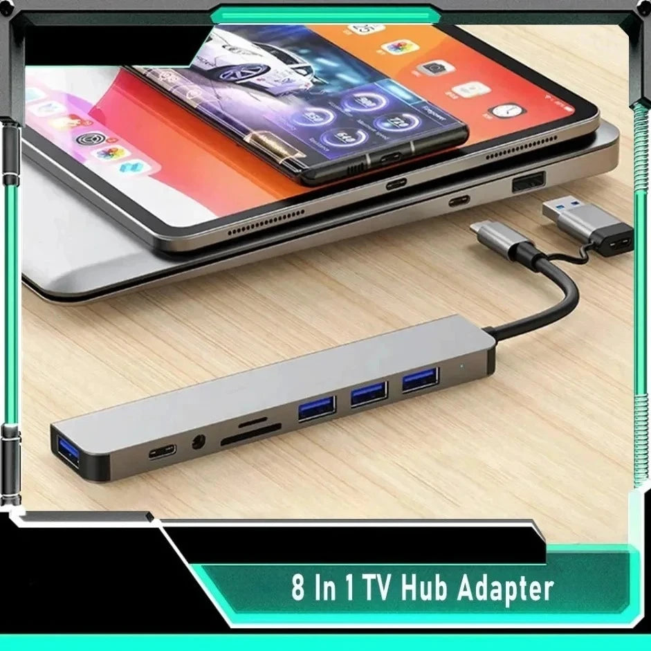 USB C Hub 8-in-1 Adapter - Fast Data Transfer & Power Delivery Grey Tidesmit