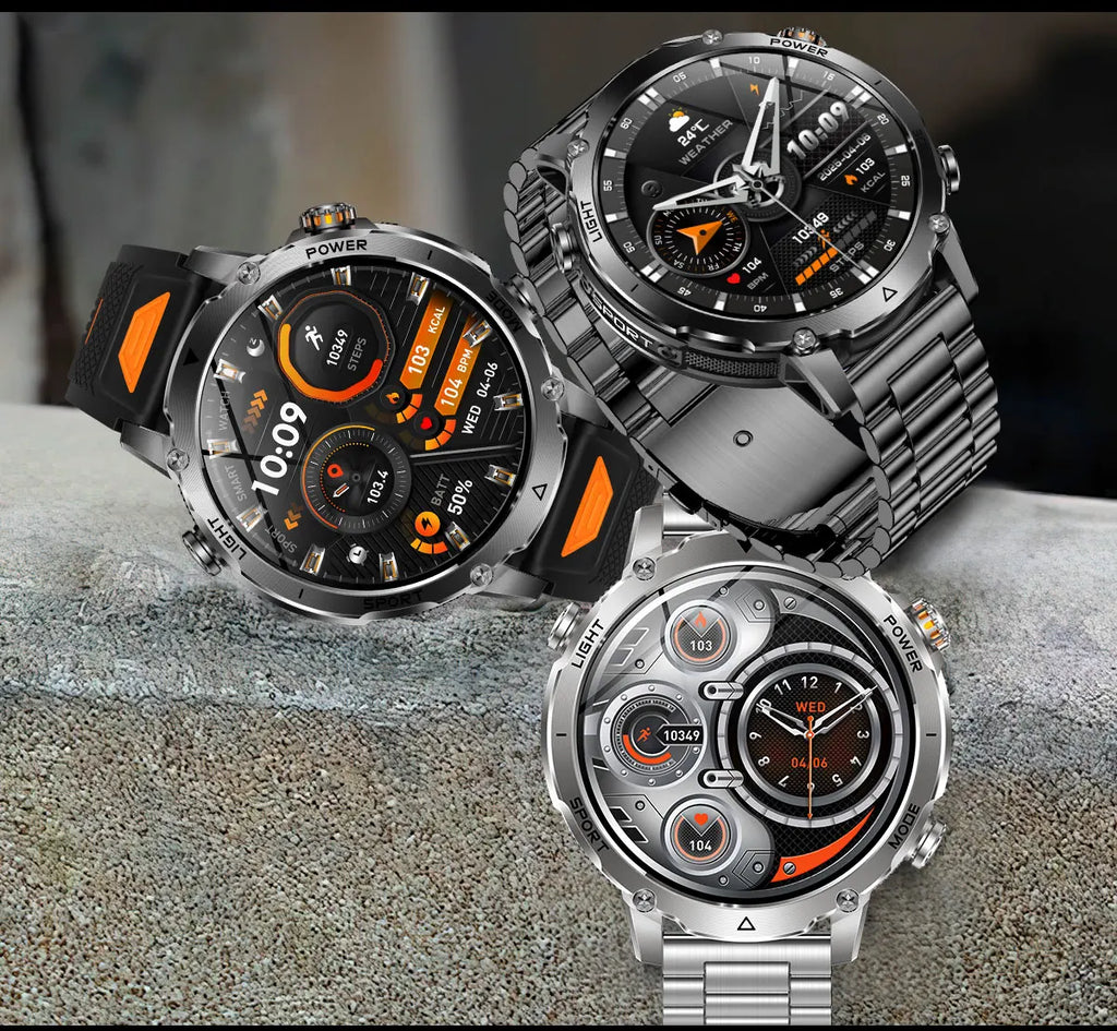 New Military ULtra 1400mAh Huge Battery SmartWatch Two Flashlight 10ATMan Waterproof HD Call 1.73“ 100+Sports Smart watch Man