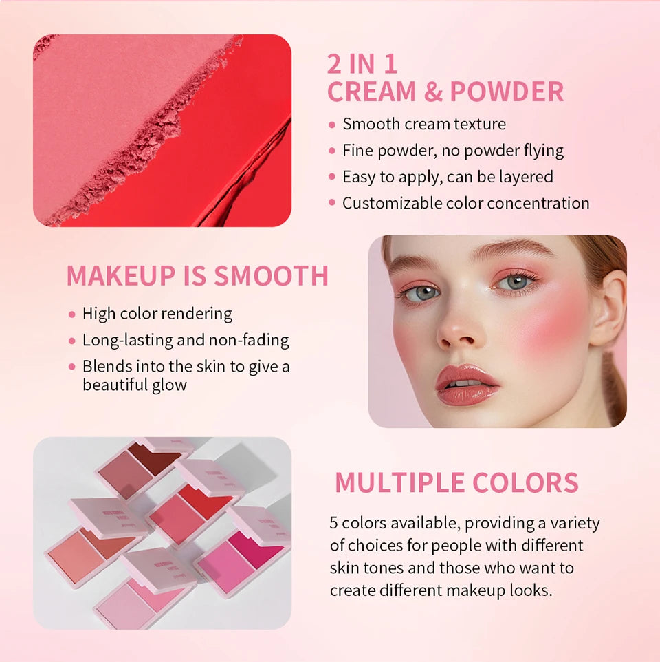 Tidesmit cream and powder blush palette swatch in peach and pink for natural long-lasting face makeup