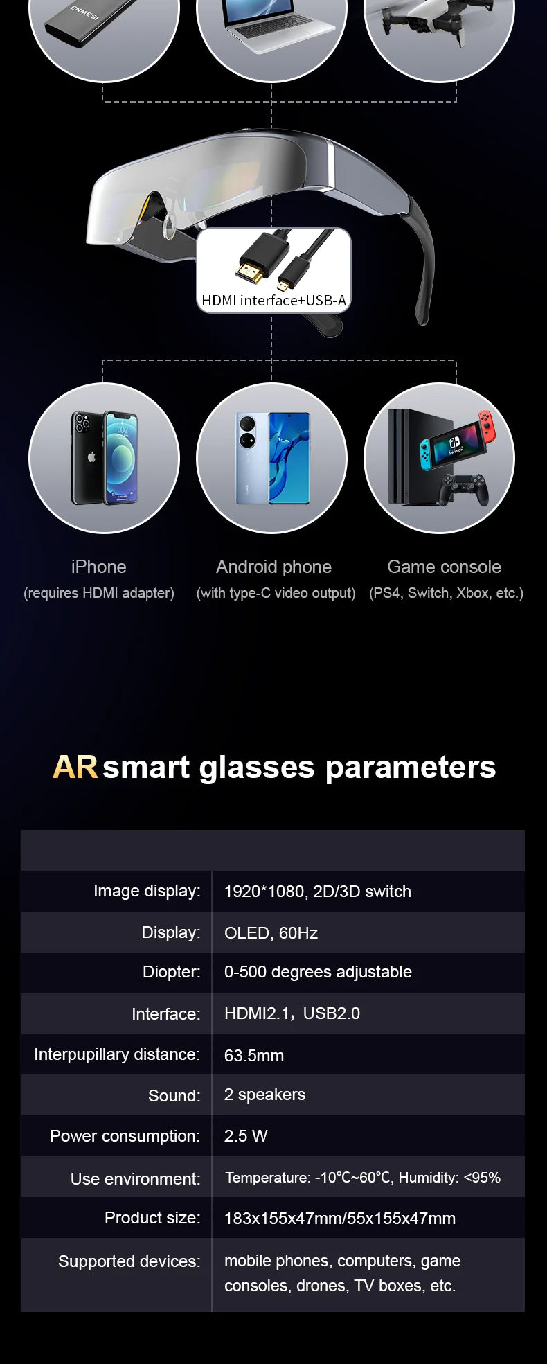 3D Android Smart Glasses VR Headset | 512GB OLED Spatial Display Tidesmit