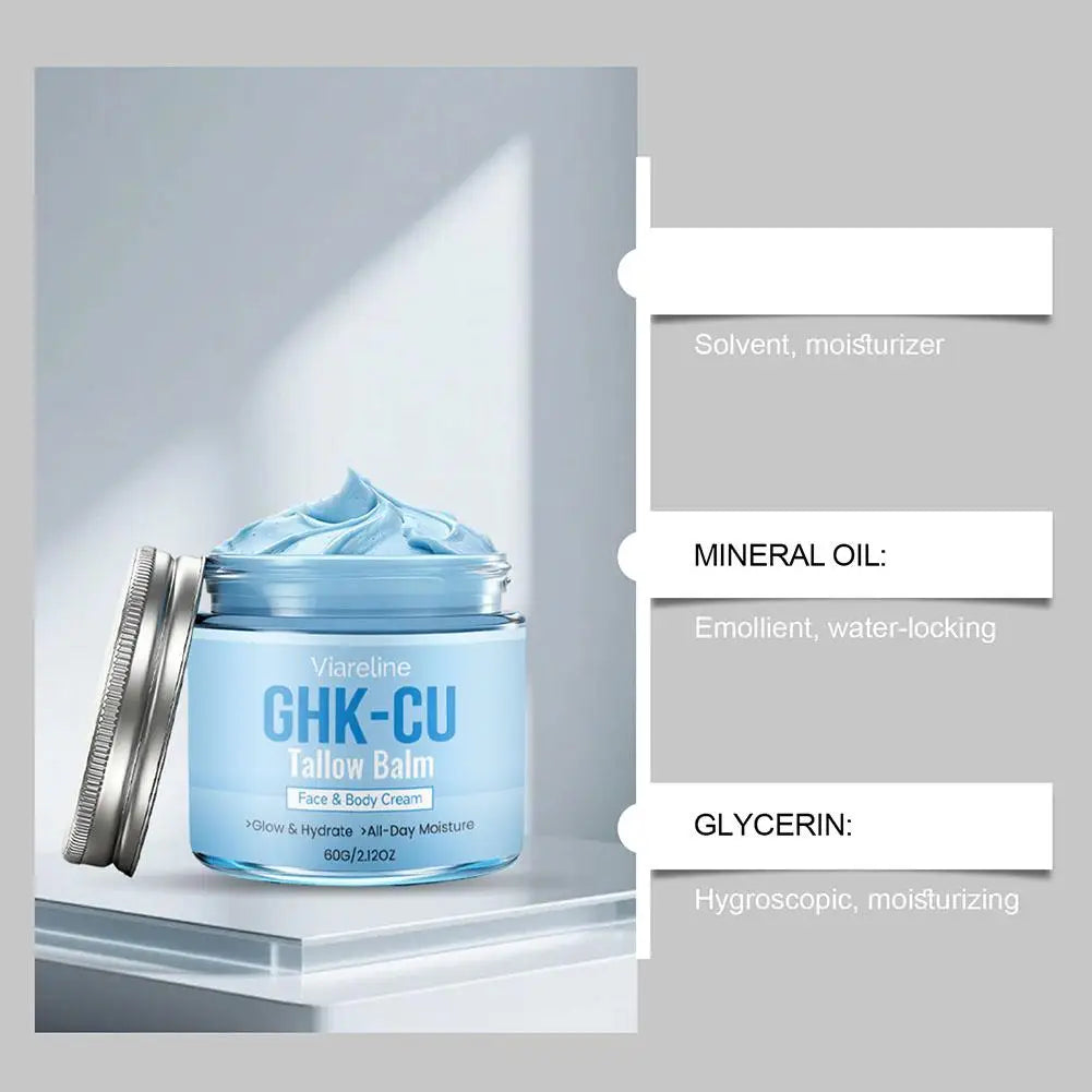 GHK-Cu Peptide Cream for Face, Blue Beef Tallow Moisturizer with Copper Peptides Gentle Safe for Face Hands Body Deep Nourishing