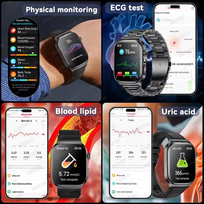 2026 New Accurate Diagnosis Smart Watch Body Fat ECG Blood oxygen BP Health Sport HD AMOLED Screen Call Smart Watches man woman