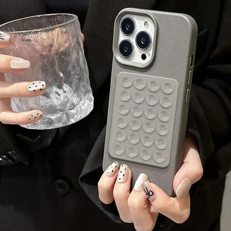 iPhone 17 Pro Max Case with Suction Cup Stand Litchi Leather Tidesmit