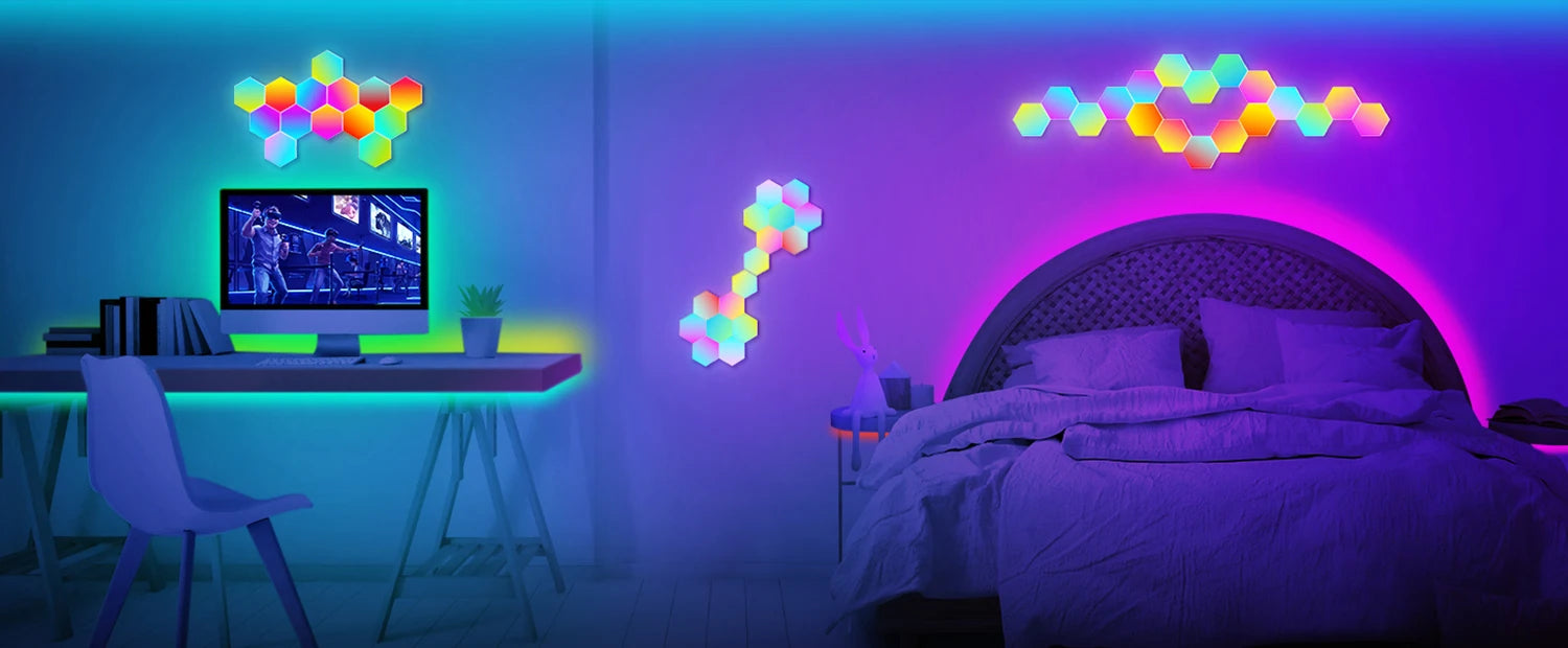 RGB Hexagonal Smart Wall Lamp - Modular Music Sync LED Lighting Kit Tidesmit
