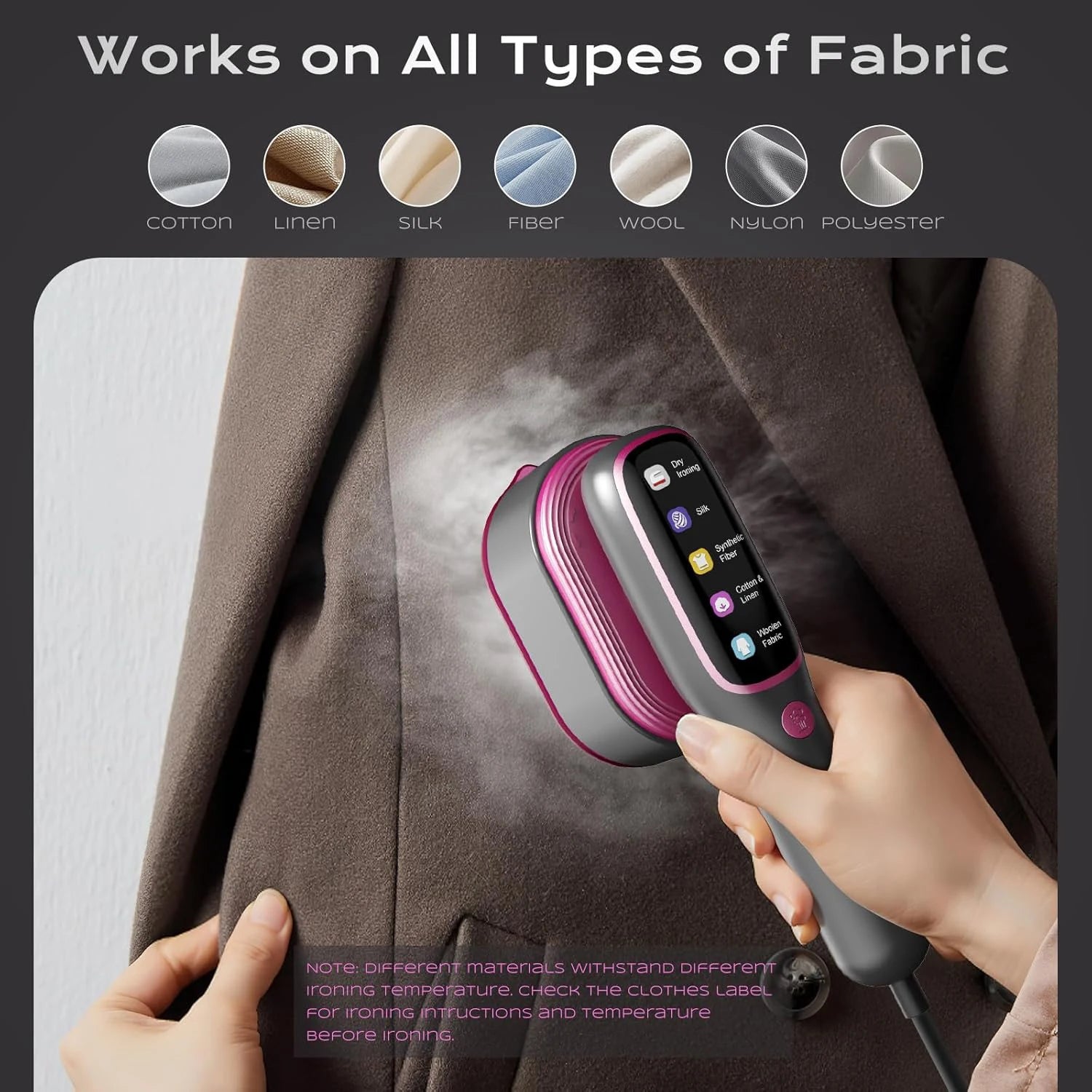 Tidesmit 1200W professional handheld garment steamer showing the steam nozzle and ergonomic handle design