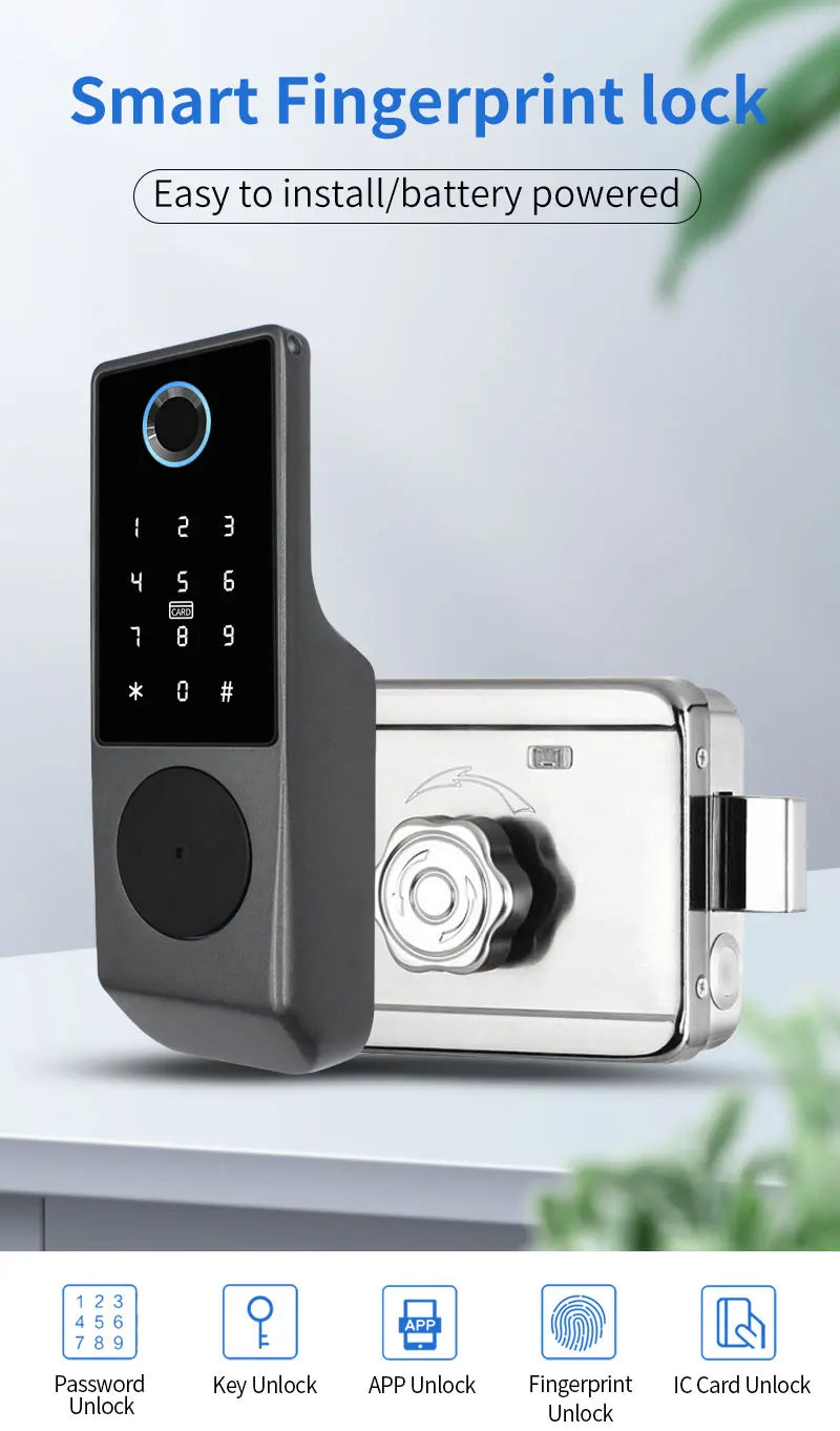 Waterproof Tuya Smart Double Side Fingerprint Lock Keyless Entry Motor Rim Door Lock 2.4G Wifi Remote Control with Alexa Echo