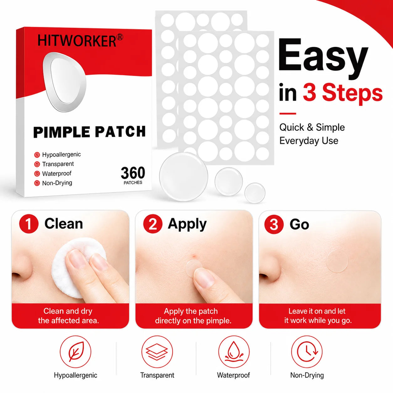 360counts hydrocolloid acne patch, acne patch covers pimples and spots, a fast and gentle skincare product