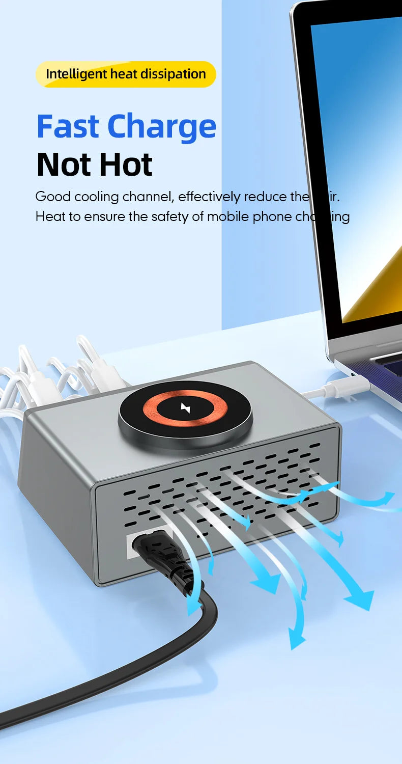 140W 8-Port USB Fast Charging Station - Multi-Device Desktop Power Hub Tidesmit
