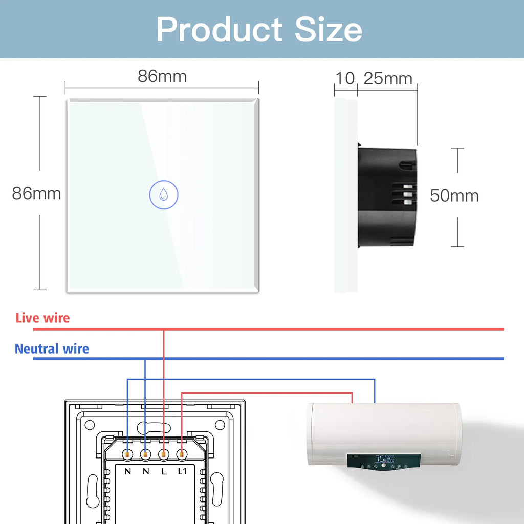 BSEED Wifi Smart Water Heater Switches Touch Boiler Switches 40A Plus EU Waterproof Socket For Kitchen Batroom Tuya Smart Life