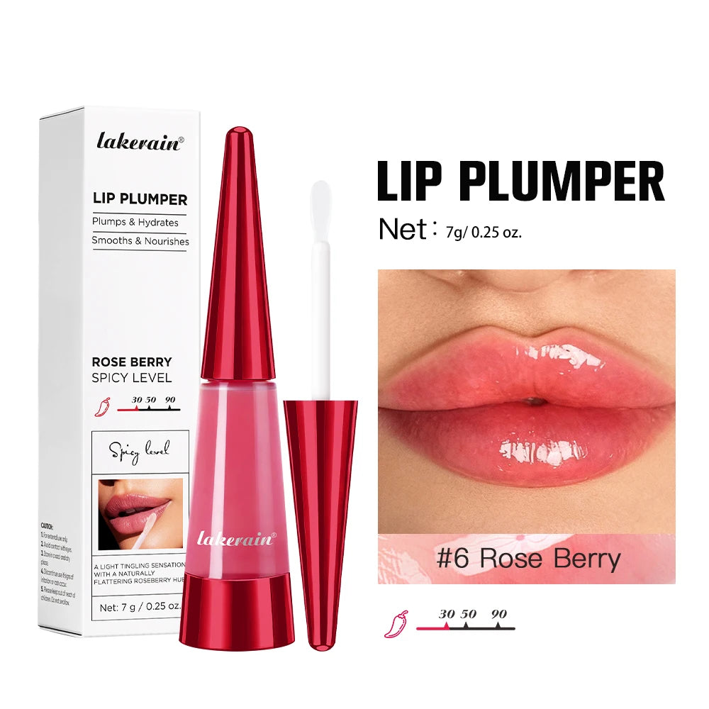 Lip Plumper Gloss – Hydrating Volumizing Oil for Fuller Looking Lips Lip Care 6Rose Berry Tidesmit