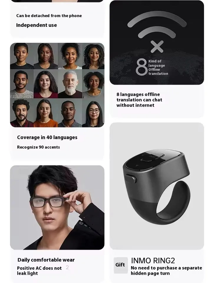 AR Smart Glasses with Simultaneous Translation & Ring2 | Tidesmit Tidesmit