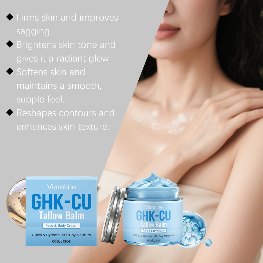GHK-Cu Copper Peptide Tallow Balm Face Cream Hydrating Neck Moisturizer Body Skin Care Natural Vitamin E Honey Nourishing Lotion