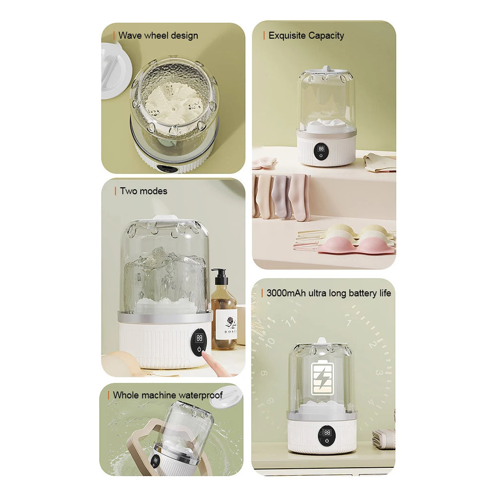 Tidesmit cordless underwear washer with laundry cup for portable travel and dormitory washing, side view.