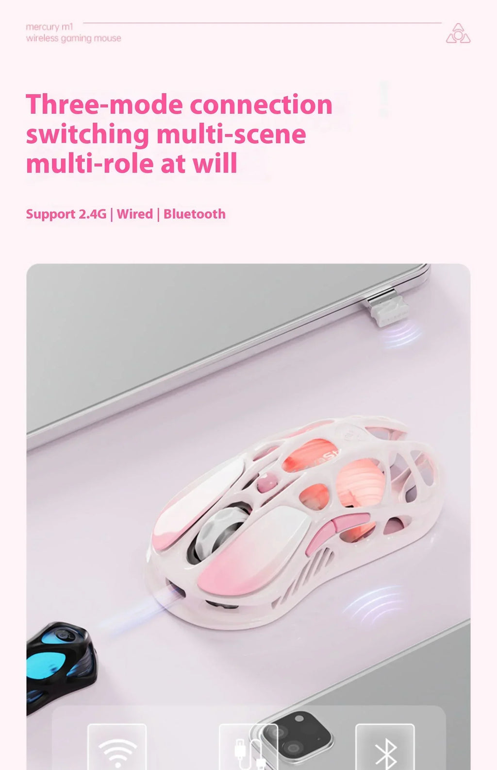 GravaStar Mercury M2 M1 Wireless Gaming Mouse Alloy 26000 DPI PAW3395DM Sensor Lightweight Hollowed Out Design RGB E-sports Mice