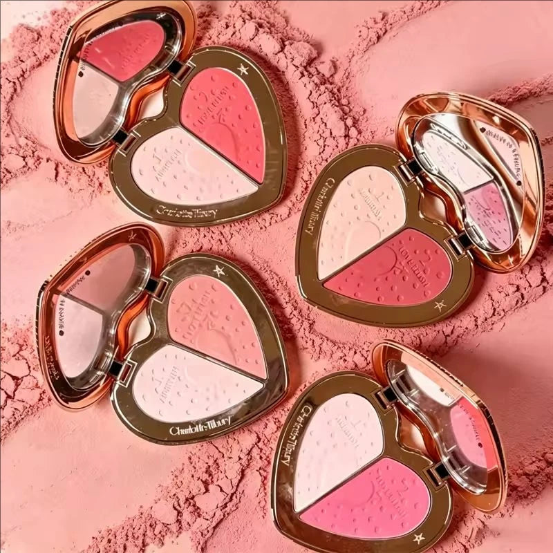 Tidesmit two-color heart blusher and eyeshadow palette showing detailed powder texture and shade swatch