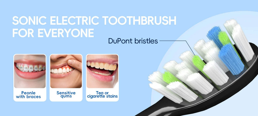 Mornwell T38 Electric Sonic Toothbrush USB Charge Rechargeable Waterproof Electronic Tooth Brushes 8 Replacement Heads Adult