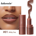 Lakerain matte lipstick pen in Milky Tea brown, featuring a waterproof gradient lip liner pencil and smooth finish.