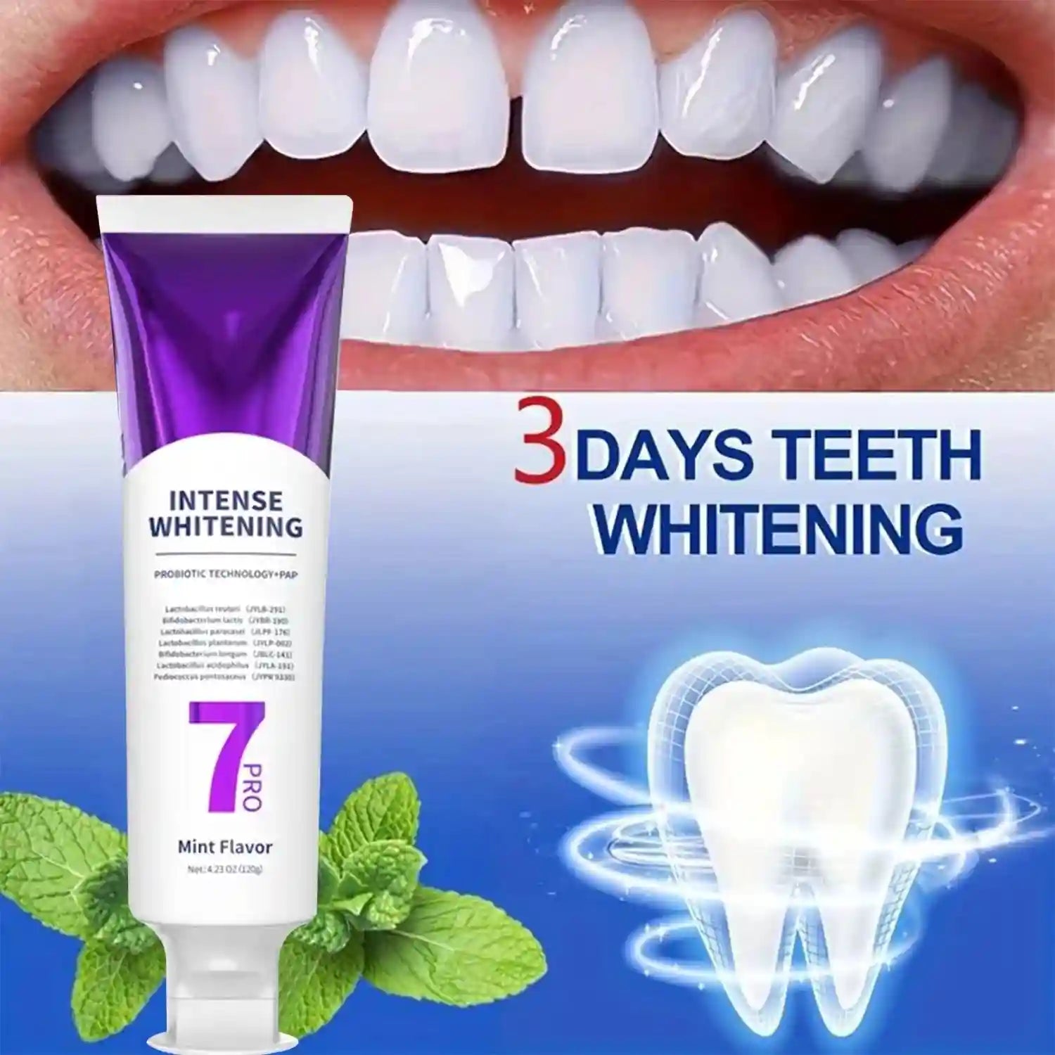 Tidesmit 7D Probiotic Advanced Whitening Toothpaste mint flavor tube for deep cleaning and brighter smile