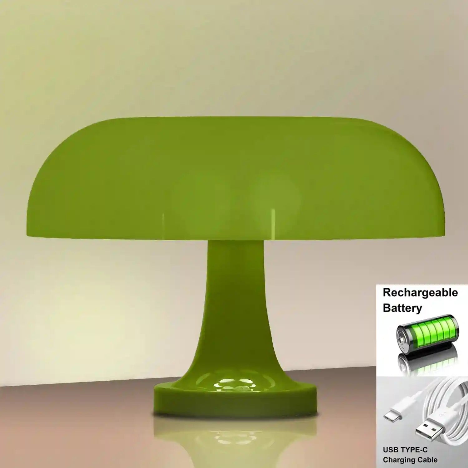 Mushroom Table Lamp - Bauhaus Bedside LED Light, 25cm Adjustable Desk Lamp green charge 28cm Tidesmit