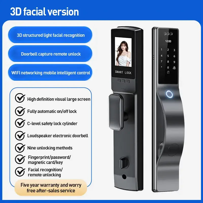 Wi-Fi Smart Lock 3D Face Recognition Digital Door Lock With Automatic Electronic Fingerprint Biometric Network Camera