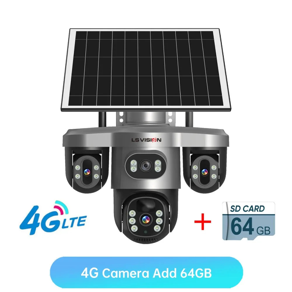 LS VISION 15MP 4G Wifi Solar Camera 3-Screen 10X Zoom PTZ 360°Rotatable PIR Human Detect CCTV Security Video IP Camara V380 Pro